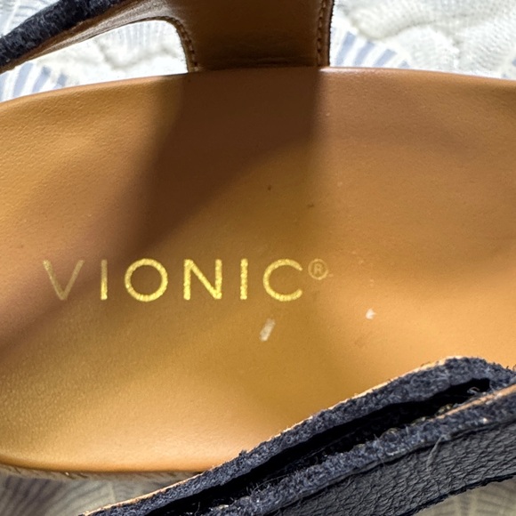 Vionic Saratoga Espadrille Wedge Sandals Wide Size 9 Blue Leather Comfort - Picture 2 of 11